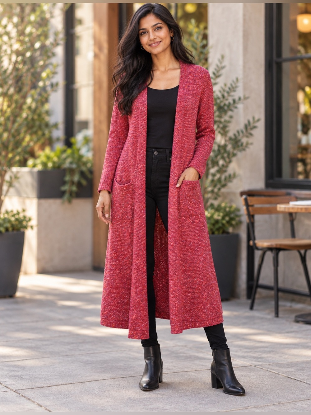 LuLaRoe Sarah Duster Waffle Cardigan Pink Red Boho Chic Dopamine Dressing Size S